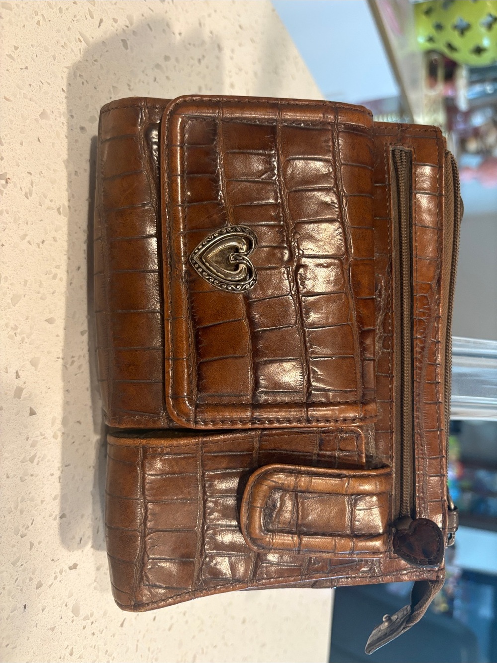 Vintage leather Brighton Tan Canvas Crossbody with Silver Logo Snap